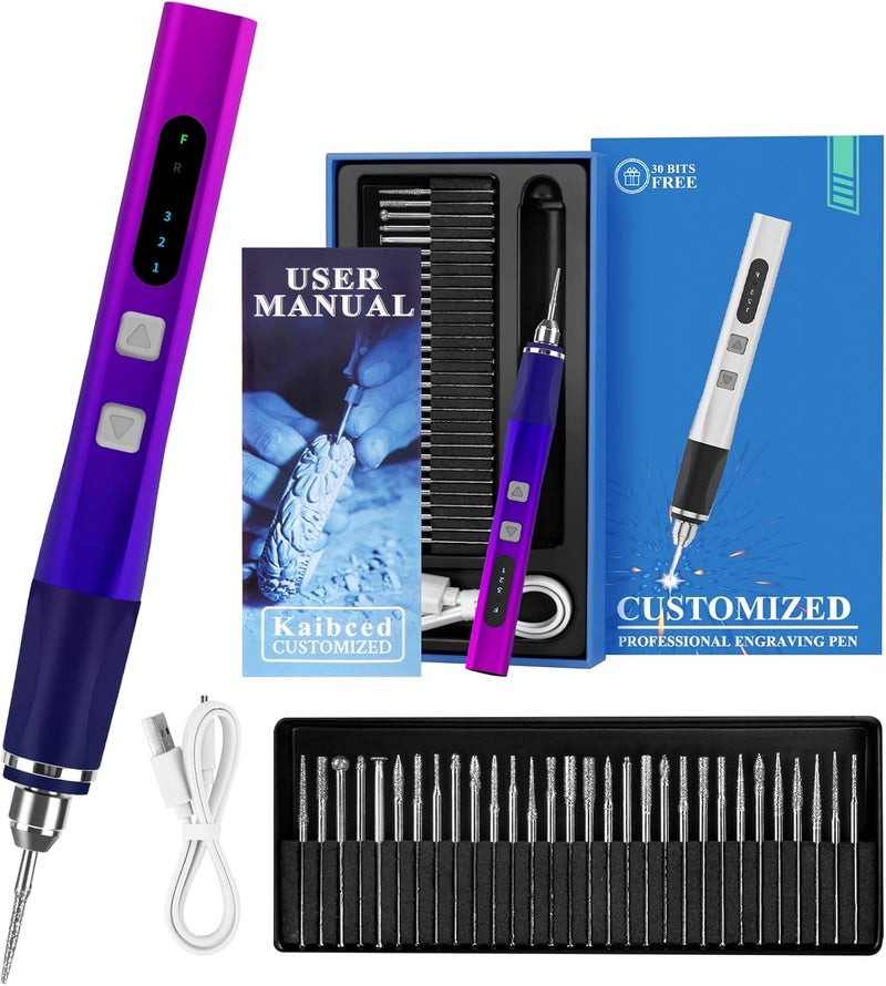 Kaibced [Dual-Directional Rotation] Electric Engraving Pen, Ultimate Cordless Engraving Pen for Artists & DIYers - Engrave 60+ Surfaces - Beginner Friendly- 30 Bits & Mastery Guide - Image 1